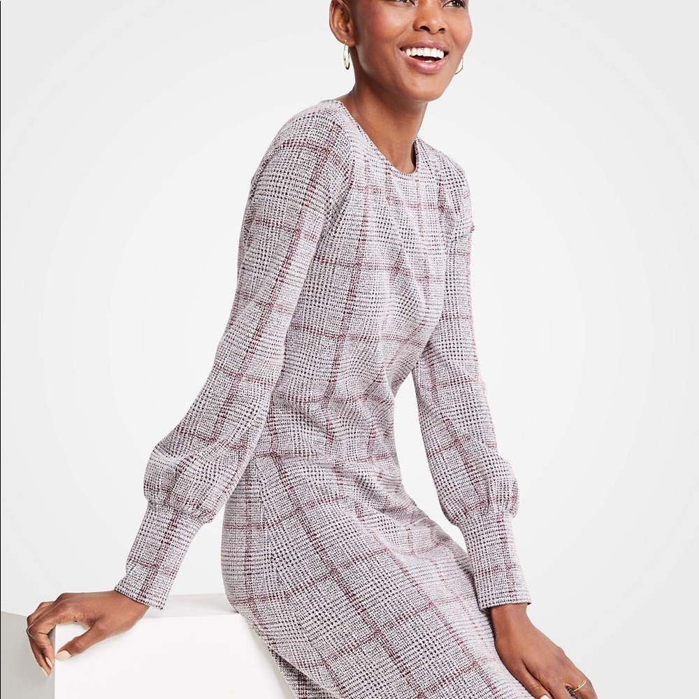 Ann Taylor Plaid Cuffed Red Dress